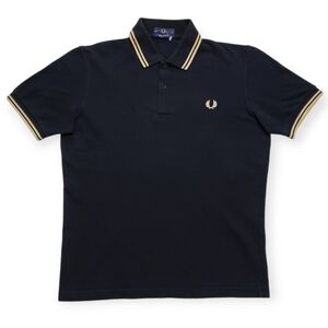 Fred Perry Polo Shirt Black Gold Tan Tipped 100% Cotton Men's Medium 38 England
